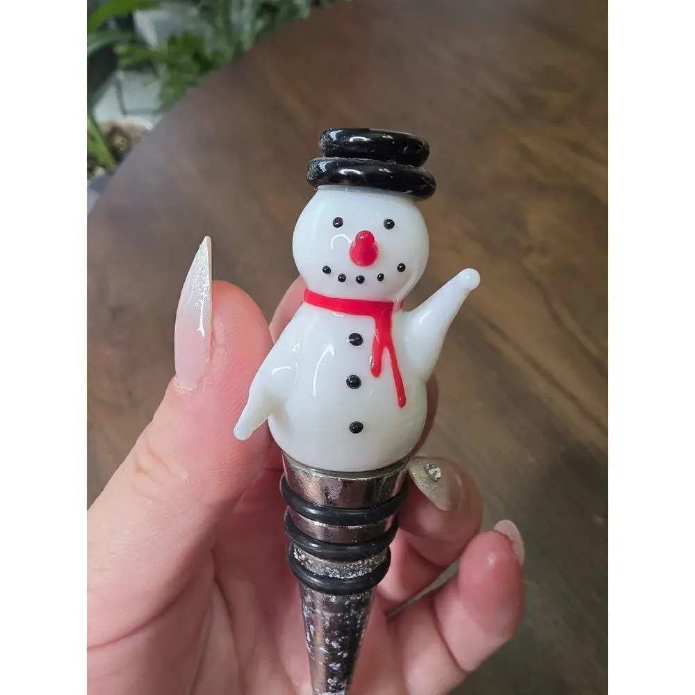 Glass Snowman Reusable Cork‎ Bottle Top Stopper Winter Holiday Themed
